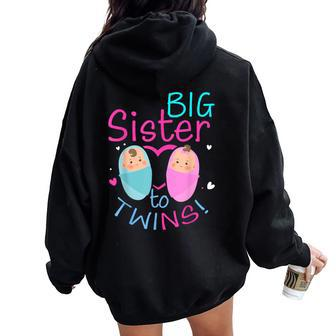Soon To Be Big Sister To Twins Baby Boy Girl 2024 Reveal Women Oversized Hoodie Back Print - Monsterry AU