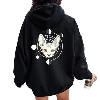 Sphynx Cat Moon Phase Gothic Women Oversized Hoodie Back Print - Monsterry AU