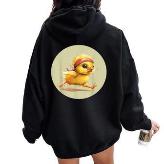 Sporty Chicken Runs For Marathon Costume Women Oversized Hoodie Back Print - Thegiftio UK