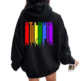 St Louis Missouri Lgbtq Gay Pride Rainbow Skyline Women Oversized Hoodie Back Print - Monsterry
