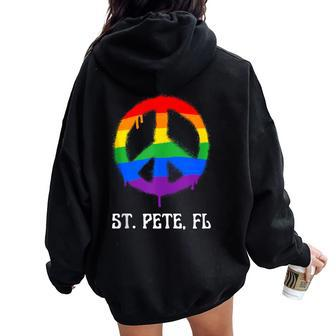 St Petersburg Florida St Pete Lgbtq Gay Pride Lgbt Rainbow Women Oversized Hoodie Back Print - Monsterry