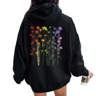 Subtle Wildflowers Lgbtq Month Rainbow Flowers Gay Pride Women Oversized Hoodie Back Print - Seseable