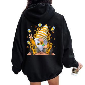 Sunflower Gnome With Bee Hippie Gnome Lover Women Oversized Hoodie Back Print | Mazezy