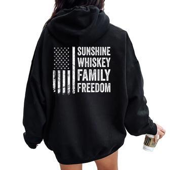 Sunshine Whiskey Family & Freedom Usa Flag Summer Drinking Women Oversized Hoodie Back Print - Monsterry DE
