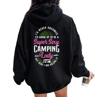Super Sexy Camping Lady Motorhome Campervan Girl Women Oversized Hoodie Back Print - Thegiftio UK