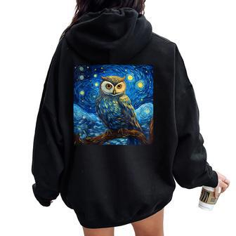 Surreal Starry Night Owl Women Oversized Hoodie Back Print - Monsterry