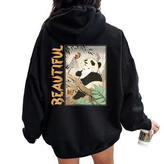 Sweet Panda Bear With Butterfly In The Mountains Women Oversized Hoodie Back Print - Thegiftio UK