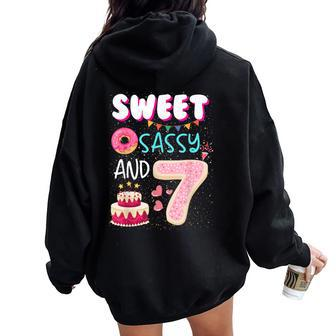 Sweet Sassy And Seven 7Th Birthday Girl Donut 7 Year Old Kid Women Oversized Hoodie Back Print - Seseable