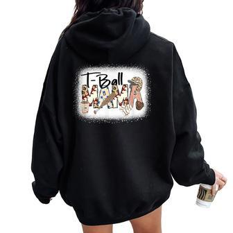 T Ball Mom Leopard Mother's Day Mama Ball Bleached Women Oversized Hoodie Back Print - Seseable