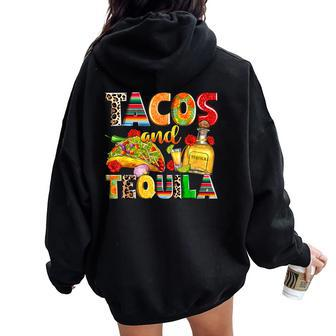 Tacos And Tequila Cinco De Mayo Leopard For Women Women Oversized Hoodie Back Print - Seseable
