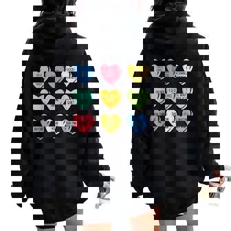 Teacher Conversation Hearts Valentines Day Men Women Oversized Hoodie Back Print | Mazezy