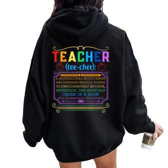Teacher Definition Teaching School Teacher Women Oversized Hoodie Back Print - Seseable