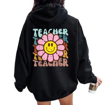 Teacher Flower Face Retro Back To School Appreciation Women Women Oversized Hoodie Back Print | Mazezy CA