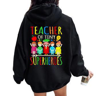 Teacher Of Tiny Superheroes First Day Back To School Graphic Women Oversized Hoodie Back Print - Thegiftio UK
