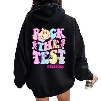 Testing Day Teacher Student Motivational Rock The Test Women Oversized Hoodie Back Print - Monsterry