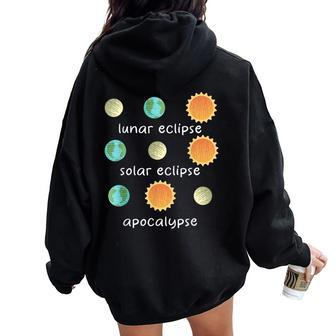 Three Eclipse To Learn Science Teacher Space Women Oversized Hoodie Back Print - Seseable