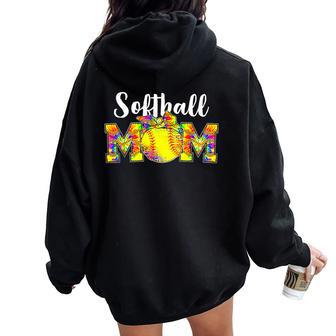 Tie Dye Softball Mom Softball Game Day Vibes Women Oversized Hoodie Back Print | Mazezy AU
