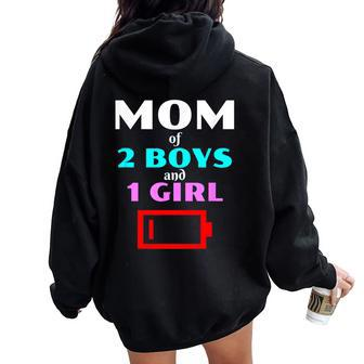 Tired Mom Of 2 Boys And 1 Girl Mother Sons Daughters Women Oversized Hoodie Back Print - Monsterry UK