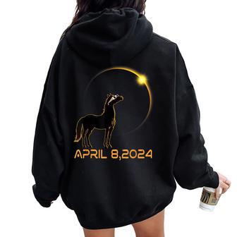 Total Solar Eclipse 2024 Horse Wearing Solar Eclipse Glasses Women Oversized Hoodie Back Print | Mazezy