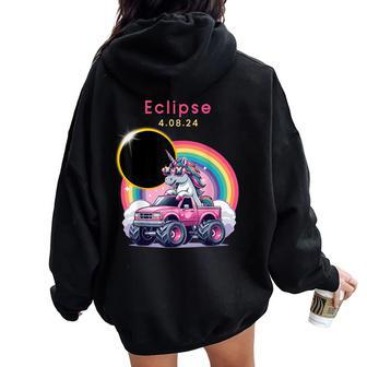 Total Solar Eclipse 2024 Monster Truck Unicorn Girl Women Oversized Hoodie Back Print | Mazezy