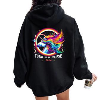 Total Solar Eclipse 2024 Rainbow Unicorn Women Oversized Hoodie Back Print - Monsterry CA