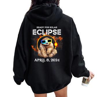 Total Solar Eclipse 2024 Sloth With Solar Eclipse Glasses Women Oversized Hoodie Back Print - Monsterry