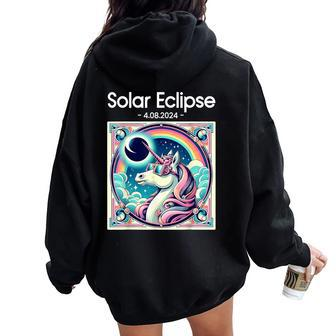 Total Solar Eclipse 2024 Totality Spring Unicorn Girl Women Oversized Hoodie Back Print | Mazezy