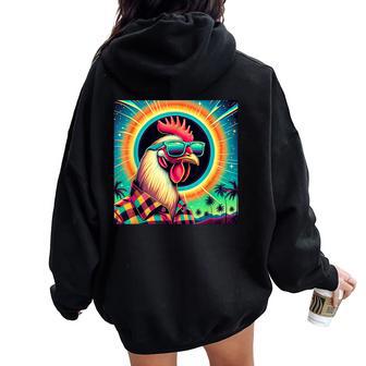 Total Solar Eclipse 2024 Vintage 80S 90S Chicken Graphic Women Oversized Hoodie Back Print - Monsterry DE