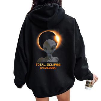 Total Solar Eclipse April 8 2024 Alien Ufo Boy Girl Women Oversized Hoodie Back Print - Thegiftio