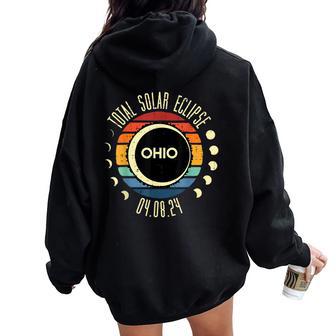 Total Solar Eclipse Ohio Sunset Retro 040824 Kid Women Oversized Hoodie Back Print - Seseable