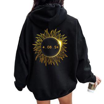 Total Solar Eclipse Eclipse Sunflower 2024 Women Oversized Hoodie Back Print - Seseable