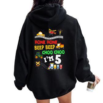 Transportation Truck 5Th Birthday Boy 5 Five Year Old Girl Women Oversized Hoodie Back Print - Monsterry CA