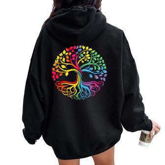 Tree Life Rainbow Lgbt Cool Gay Pride Flag Ally Fun Women Oversized Hoodie Back Print - Monsterry AU