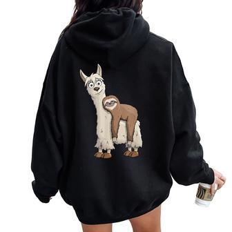 Trendy Funky Cartoon Chill Out Sloth Riding Llama Women Oversized Hoodie Back Print | Seseable CA