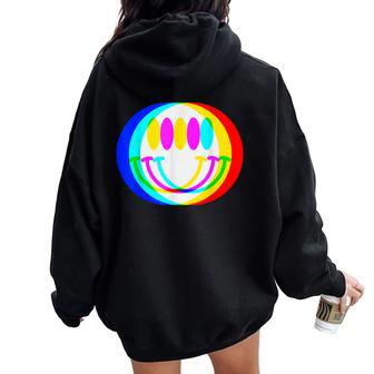 Trendy Happy Face Retro Groovy Smile Face Illusion Women Oversized Hoodie Back Print - Seseable