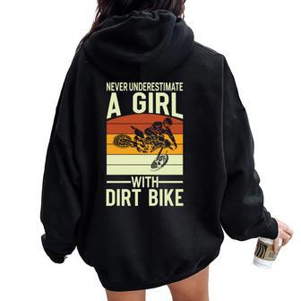 Never Underestimate A Girl On A Dirt Bike Motocross Women Oversized Hoodie Back Print - Seseable