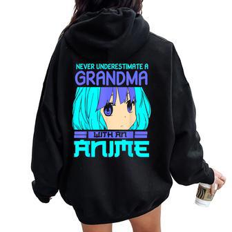 Never Underestimate A Grandma With An Anime Women Oversized Hoodie Back Print | Mazezy