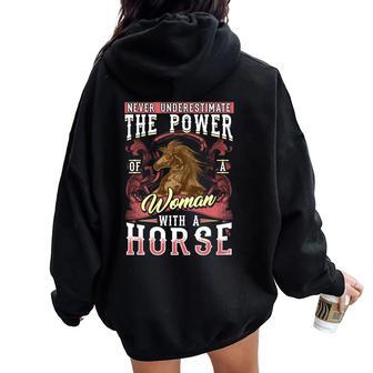 Never Underestimate A Woman With A Horse Women Oversized Hoodie Back Print - Thegiftio UK