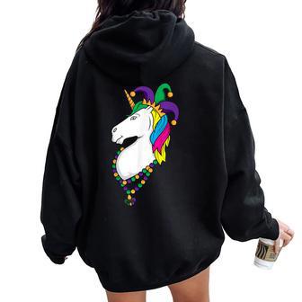 Unicorn Mardi Gras Magical Street Parade Women Oversized Hoodie Back Print - Monsterry CA