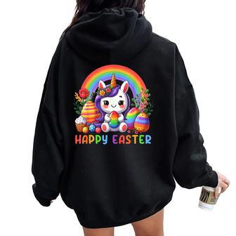 Unicorn Rainbow Happy Easter Easter Day Women Oversized Hoodie Back Print - Monsterry DE