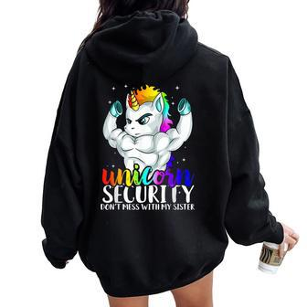 Unicorn Security Dont Mess With My Sister Brother Women Oversized Hoodie Back Print - Monsterry CA