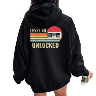 Unlocked Level 40 Birthday Video Game Controller Women Oversized Hoodie Back Print - Seseable