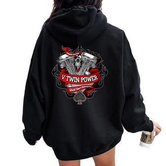 V-Twin Power Panhead Motor 1948-1965 Motorcycles Choppers Hd Women Oversized Hoodie Back Print - Monsterry CA
