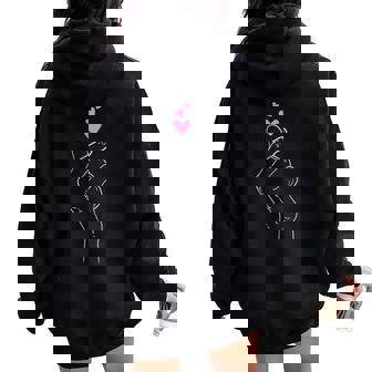 Valentines Day Finger Heart Kpop Korean Girls Women Oversized Hoodie Back Print - Thegiftio UK