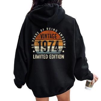Vintage 1974 50 Birthday Decorations 50Th Birthday Women Oversized Hoodie Back Print - Thegiftio UK