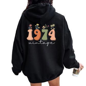Vintage 1974 Wildflowers 49 Years Old 49Th Birthday Women Women Oversized Hoodie Back Print - Thegiftio UK