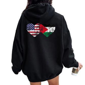Vintage American Palestinian Flags Hearts Love Usa Women Oversized Hoodie Back Print - Monsterry CA