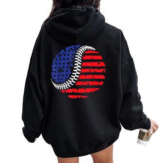 Vintage Baseball American Flag For Boys Girls Women Women Oversized Hoodie Back Print - Monsterry UK