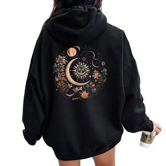 Vintage Celestial Sun And Moon Floral Boho Graphic Women Oversized Hoodie Back Print - Thegiftio