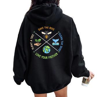 Vintage Earth Day Save Bees Plant More Trees Environment Women Oversized Hoodie Back Print - Monsterry AU